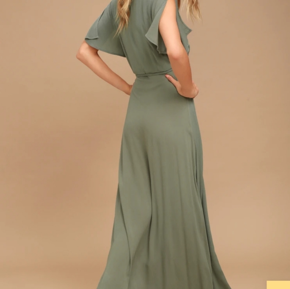 🚫SOLD🚫Lulu's Much Obliged Olive Green Wrap Maxi Dress - Picture 2 of 8